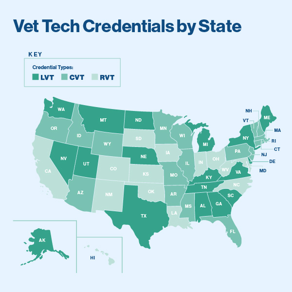 Map of the United States showing which credential is used in each state.