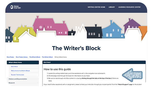 Screenshot of The Writer's Block resource homepage.