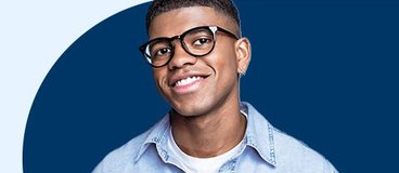 student on blue background.