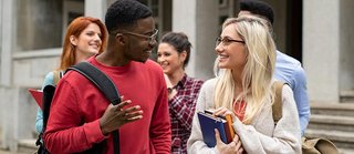 high school students talking outside.