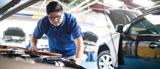 mechanic in a garage.